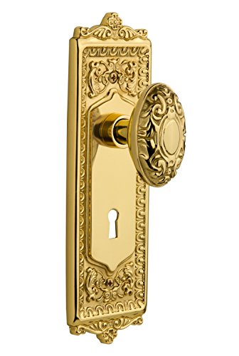 Nostalgic Warehouse Egg & Dart Plate with Keyhole Victorian Knob, Passage - 2.375, Unlacquered Brass