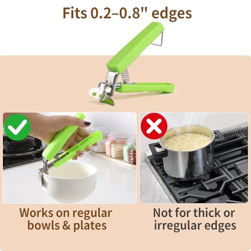 2 Pack Hot Plate Gripper Clips Holder Tongs for Moving Hot Plate Bowls Pizza Pan Air Fryer Microwave Oven with Food Out, Green