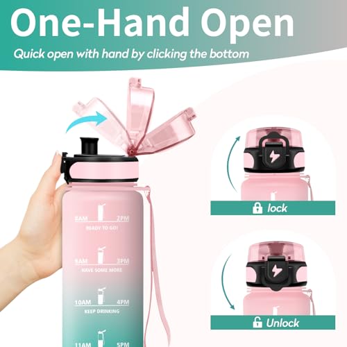 Vikastar Trinkflasche, 500ml BPA-Frie, Trinkflasche Sport, Trinkflasche Kohlensäure Geeignet, Sportflasche für Kinder, Schule, Outdoor, Rosa-Cyan