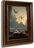 Framed Fantasy Dragon Book Canvas Wall Art Vintage Dark Academia Open Book Print Gothic Aesthetic Library Wall Decor for Bedroom Study Living Room 9x11in Ready to Hang