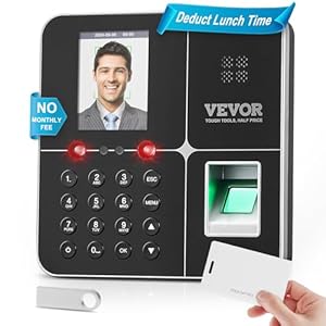 VEVOR Time Clocks for Employees Small Business with Face, Fingerprint, RFID and PIN Punching in One, Biometric Time Clock with 5 RFID Cards & USB Drive, Automatic Punch in/Out, No Monthly Fees