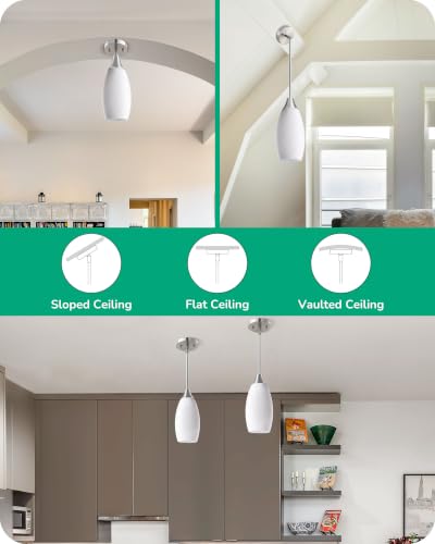 Image of EDISHINE Pendant Light Fixture, Handcrafted Art Glass Hanging Light, Hardwired Ceiling Light, White Marble Glass Shade, Adjustable Brushed Nickel Rods, E26 Base, Pendant Lamp for Kitchen Bathroom Bar