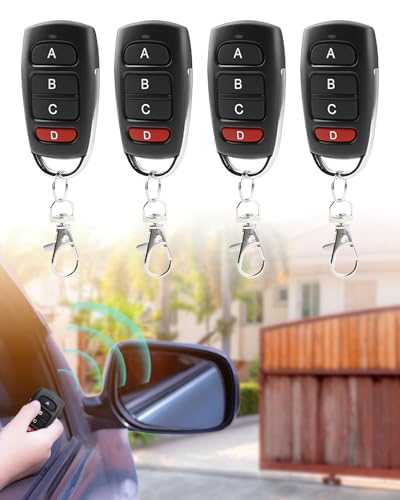 4Pcs Telecommande Portail Garage 433 Mhz Télécommande Universelle Duplicateur de Garage Sans Fil à 4 Boutons 50m Signal Longue pour Portail et Garage Portes...