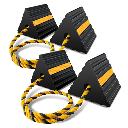 ROBLOCK Rubber Wheel Chocks for RV Trailer Camper Truck Car Aircraft Boat, Versatile Rubber Chocks Block Stopper for Tire with Reflective Strips, Utility RV Accessories, 2pair/4pack