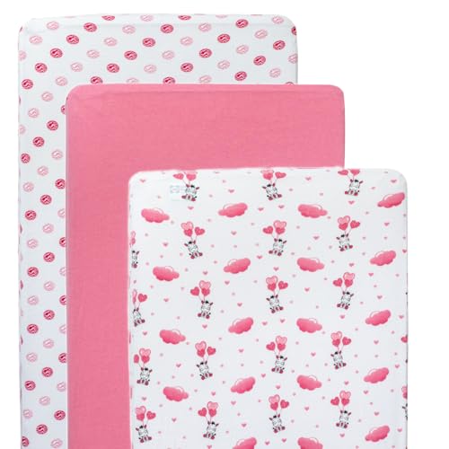 Image of 3 Pack Crib Sheets - Ultra Soft Jersey Cotton Baby Crib Sheets, Breathable Fitted Sheets for Standard Crib Mattress (52 inch x 28 inch), Baby Boy Crib Bedding Set - Pink Zebra
