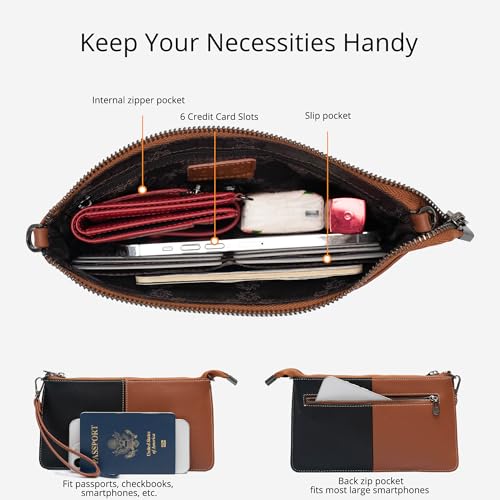 Image of Bveyzi Genuine Leather Wristlet Purses for Women, Envelope Clutch Wallet Small Crossbody Bags for Dressy Evening