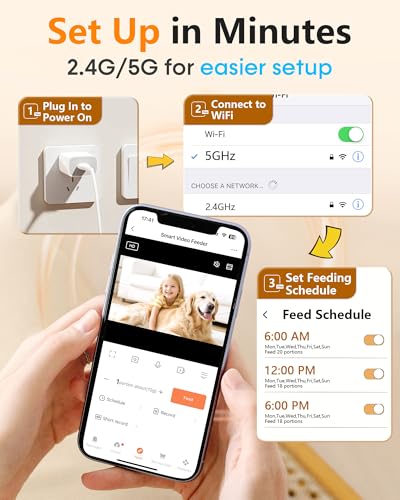 Large Breed Automatic Dog Feeder: 12L/50 Cups with HD 1080P Camera - 5G WiFi Anti-Clog Timed Dog Feeder for Golden Retriever Busy Owners by UTCG - Image 7