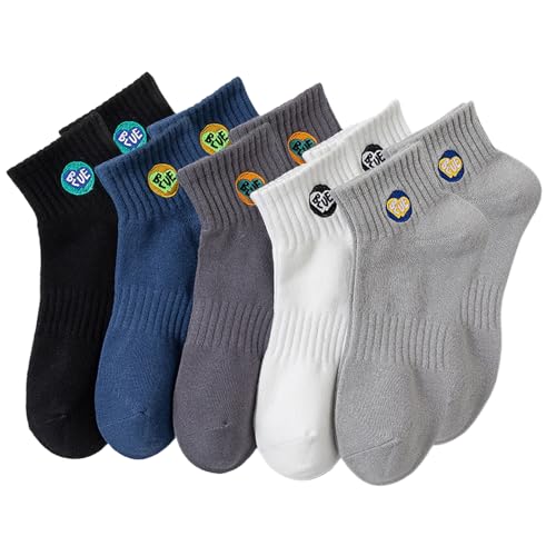 Socks,5 Pairs Mens Sport Athletic Letter Embroidery Cotton Ankle Socks Moisture Wicking Breathable Short Tube Socks