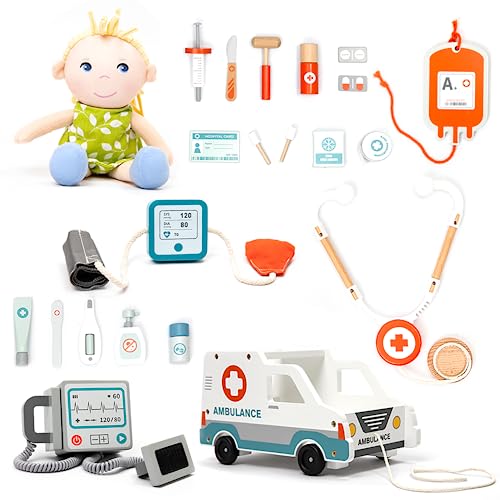 UMU® Kinder Holz Krankenwagen Spielset mit...