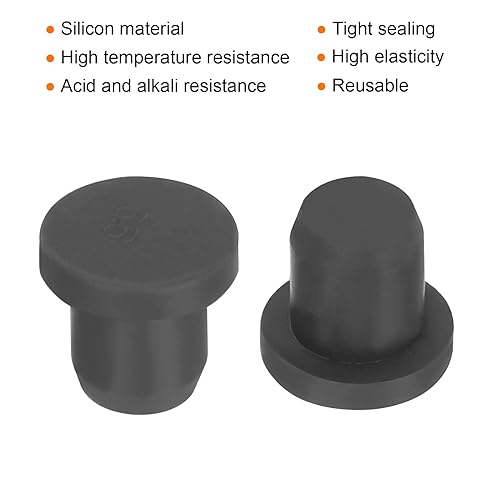 Image of UXCELL High Temp Silicone T-Shaped Solid Rubber Stopper Plugs - Dia 6.5mm /0.25 inch, Black, Pack of 20 (OD 9.5mm)