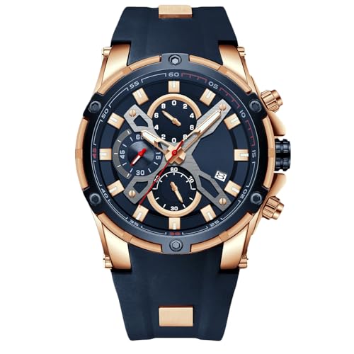 rorios Herrenuhren Sport Chronograph Armbanduhr Leuchtende Uhr Analoger Quarzuhr mit Silikonarmband