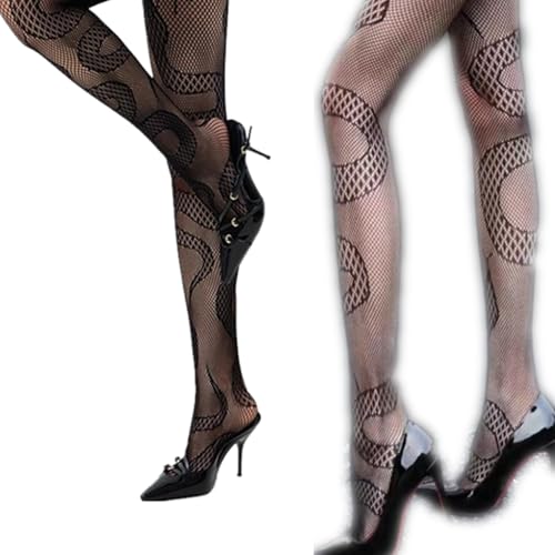 PPX 3 Pairs Snake Tights and Fire Fishnets Womens Spider Fishnet Stockings High Waist Tights Fishnets for Women3