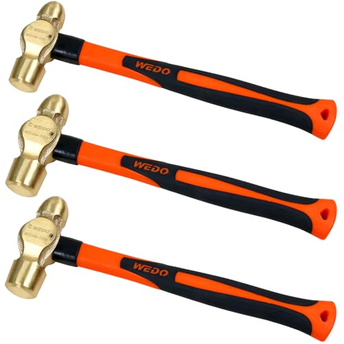 Image of WEDO 3PCS Brass Ball Peen Hammer Set, 16 oz+24 oz+40 oz(1lb+1-1 /2lb+2lb-1 /2lb), Brass Ball Pein Hammer Set with Fiberglass Handle, Die-Forged, Corrosion Resistant, DIN Standard