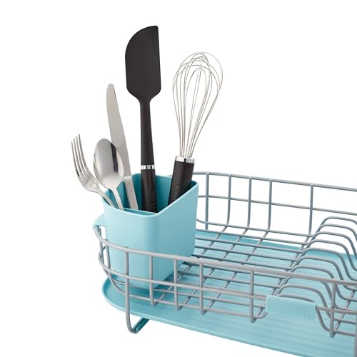 KitchenAid Low Profile Compact Dishrack with Removable Flatware Caddy and Angled Self-Draining Board, Rust Resistant Wires, 12.59 x 17.55 x 6.29 Inch, Mineral Water - image 8