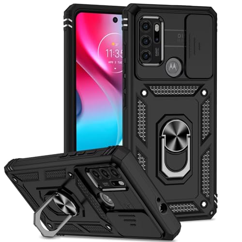 Funda para Motorola Moto G60S, 360 Grado Antigolpe Carcasa Capa Doble Case, con Cubierta Deslizante de la Cámara, Soporte Giratorio de 360 ° y Funda Protectora TPU de Silicona - Negro