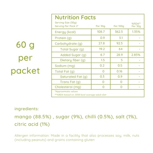 Image of Natch Dried Thai Mango Slices, Healthy Snakcs 100% All Natural, Vegan, Gluten Free, No Artificial Preservatives, Trans Fat Free, Rich in Antioxidants, Chilli Flavour, 60gm (Pack of 4)