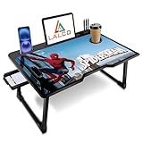 LALCO Foldable Wooden Laptop Bed Tray Table, Multifunction Lap Tablet Desk with Cup Holder,Game Drying Perfect for Eating Breakfast, Reading Book, Working, Watching Movie On Bed (AUSCOTTED SPIDERRMEN)