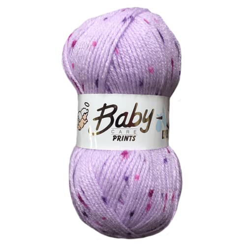 WoolCraft Baby Care Spot Print DK Knitting & Crochet Yarn, Great Value Baby Yarn Available in a Selection of Printed Shades, 100% Acrylic, 300 Metres, 100g Balls, Single Ball, Ballerina