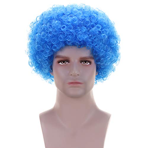 Image of FREE BEAUTY Fluffy Afro Synthetic Clown Wig for Men Women Cosplay Anime Party Christmas Halloween Fancy Funny Wigs (Blue)