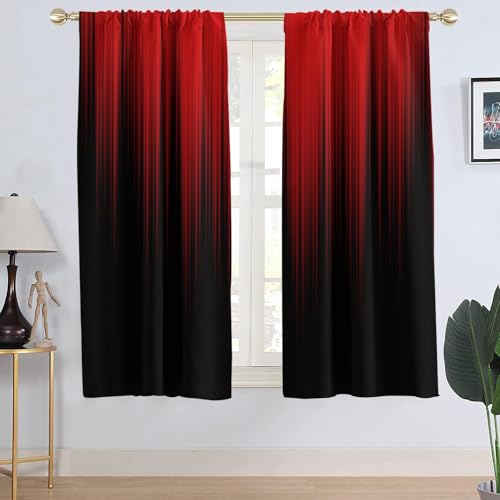 AAtter Red and Black Ombre Gothic Curtains Dark Aesthetic Gradient Window Drapes for Bedroom Cool Anime and Goth Room Decor 2 Panels 42 W x 63 L