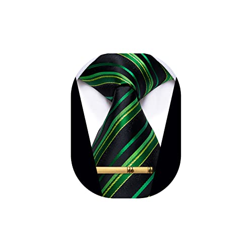 Image of YourTies Men's Neckties Striped Tie and Plaid Neckties for Men Woven Silk Tie Gold Tie Clip Set
