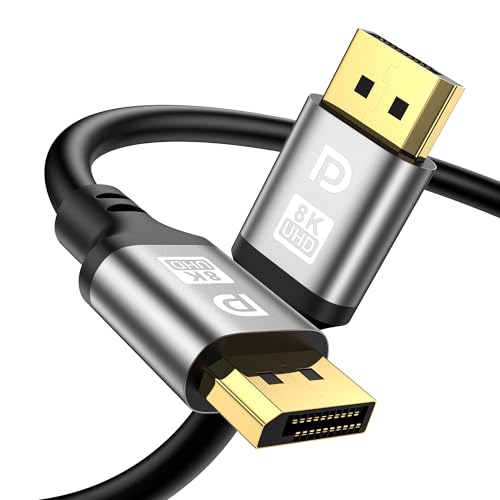 jojobnj 16K Câble Displayport 2M, DP à DP Câble 16K@60Hz,8K@120Hz,4K@240Hz, HBR3 32.4Gbps, HDR, G-Sync Free-Sync, Câble DP 2.1 pour 240Hz Moniteur Gaming/PC