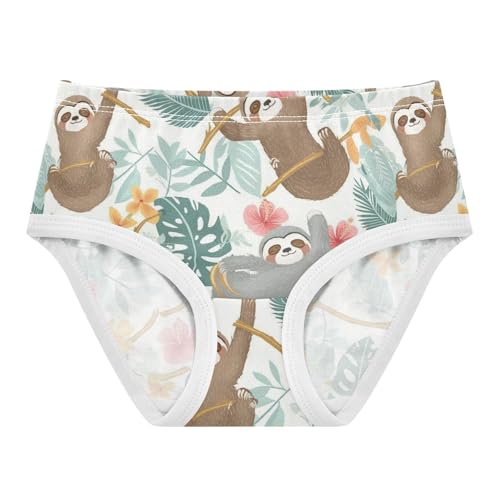 Wusikd Sloths Tree Branches Girls' Underwear Cotton Tropical Leaves Girls Briefs Soft Toddler Underwear 2T