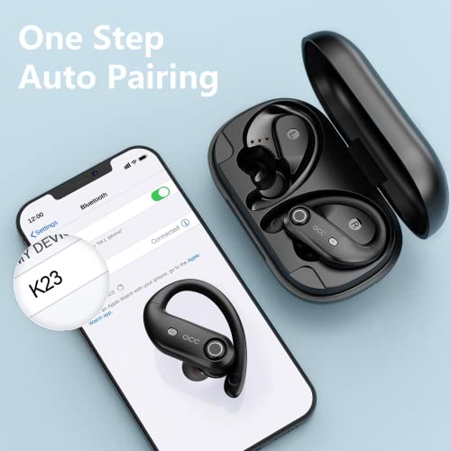 Occiam Wireless Earbuds Bluetooth Headphones 100H Playback 4 Mics Clear Call Waterproof 2200Mah Wireless Charging Case Over Ear Buds In-Ear Earphones With Earhooks For Sports Running Workout Black #TOP4