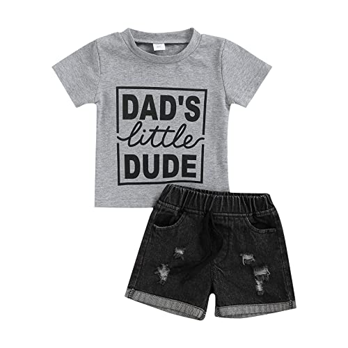 Image of Newborn Infant Baby Boys Summer Clothes Dad's Little Dude T-Shirts Tops Jeans Shorts Father 's Day Outfits