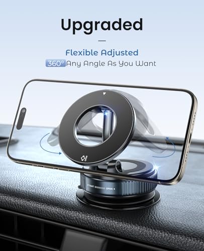 Image of Jononser Magnetic Car Phone Holder for MagSafe, Vacuum Suction Phone Mount with Dashboard Pad for Dashboard & Windshield, Pocket-Size Foldable 360 Adjustable Car Mount for iPhone 17-12 Series