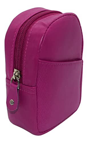 Genuine Leather Zipper Around Cigarette Case Holder and Lighter Pouch for Men & Women 100\'s (Hot Pink)