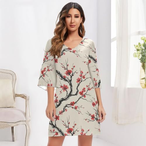 Robe hawaïenne courte col en V chic imprimé floral - 6