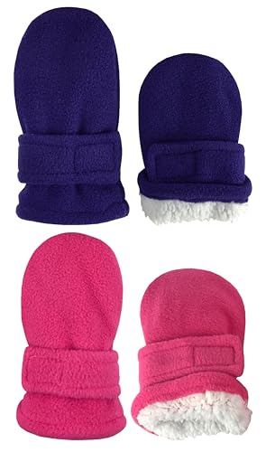 Image of N'Ice Caps Little Kids and Baby Easy-On Sherpa Lined Fleece Mittens - 2 Pair Pack