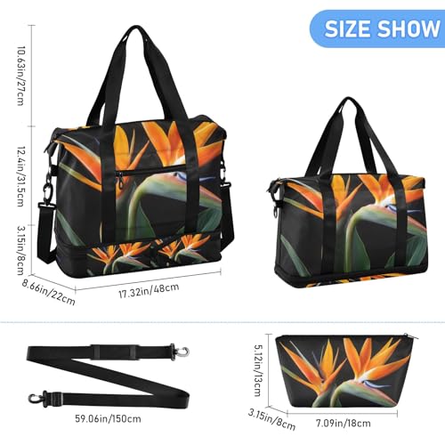 Travel Duffel Gym Sports Luggage Bag Expandable Large Capacity Strelitzia Reginae Flowers Sports Bag for Women and Men3