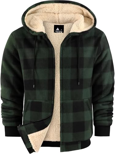Image of ZITY Heavy Thick Hoodies for Men Plaid Flannel Warm Sherpa Fleece Lined Winter Full Zip Up Coat