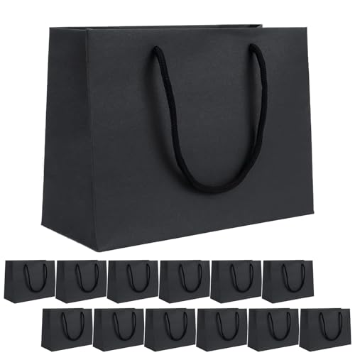 12pcs Black Gift Bags 35x26x13cm Kraft Large Party Favor Bags with Handles