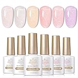 Born Pretty Jelly Nude Pink Gel Nail Polish Glitter Gel Polish Milky Sheer Shimmer Iridescent Holographic Gel Nail Polish Crystal Transparent Translucent Natural Gel Polish