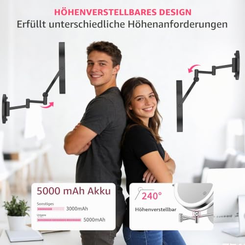 Famihomii 5000mAh 9 Zoll Höhenverstellbar Wiederaufladbar Kosmetikspiegel – Ansicht 6