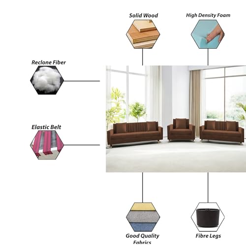 Image of Casaliving Garcia 3+2+1 Seater Sofa Set for Living Room (Brown Colour) Premium Fabric Sofa