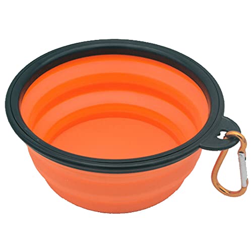 Collapsible Dog Bowl Dish Pet Feeding Portable Water Drink Pop Up Walking Food Liquid Puppy Hound Hiking Fold Flat Clip (Orange)