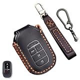 Aoocar 2022-2026 2027 Leather Key Fob Cover, Compatible with Honda Accord Civic HR-V CR-V Pilot Sport SI EX EX-L Touring, No Screw Design Retro Style Smart Key Protector, 4/5 Button(Black)