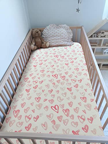 Image of Soft Fitted Crib Sheet, Stretchy and Breathable Toddler Crib Sheet for Boys and Girls, Fits Standard Crib and Toddler Mattress (Pink Hearts)