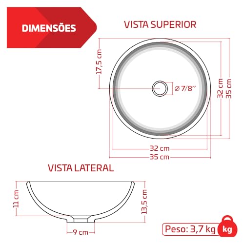 Cuba Pia De Apoio Preta Redonda 35cm Ametista Para Banheiro Beltempo