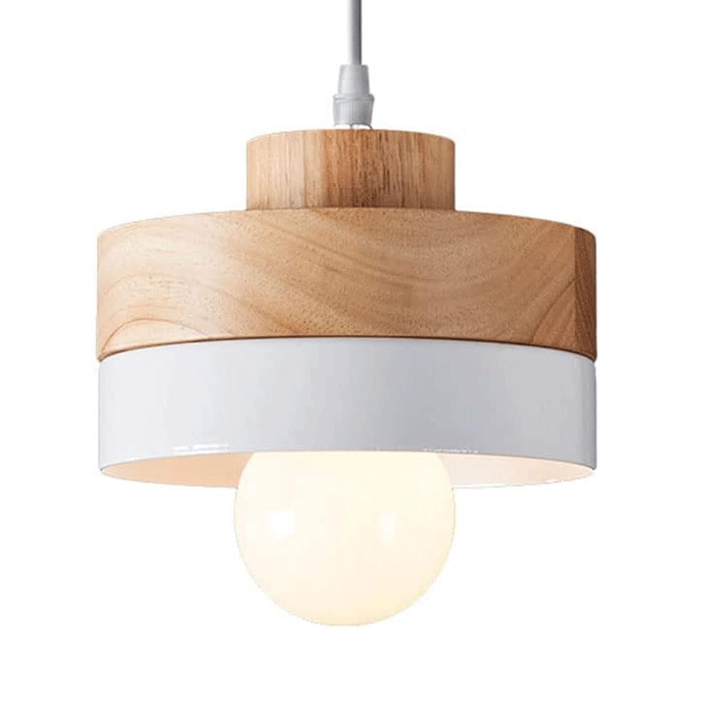 KLXSIVU E27screw Single-Head Pendant Light, Japanese Style Metal Wood Hanging Lamp, Personalized Color Chandelier Lampshade, Aisle Entrance Decoration Lighting Fixtures