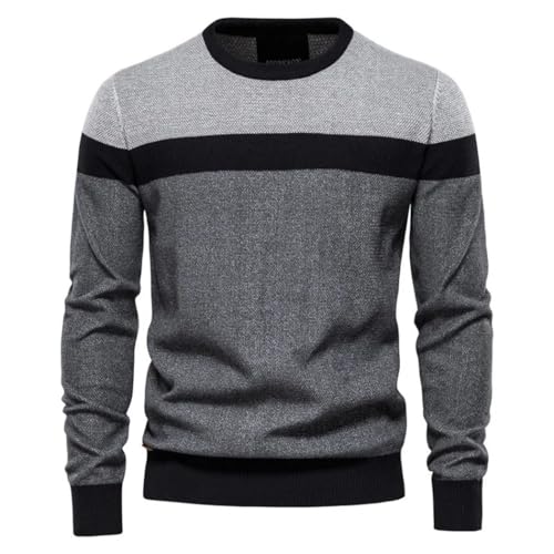 Men Striped Round Neck Slim Fit Sweater Patchwork Pullover Casual Warmwear for Cold Days - Main Image