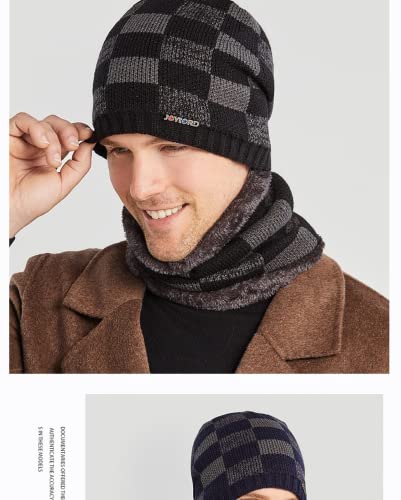 Conjunto de cachecol masculino de inverno xadrez xadrez de búfalo gorro grosso cachecóis caveiras ad