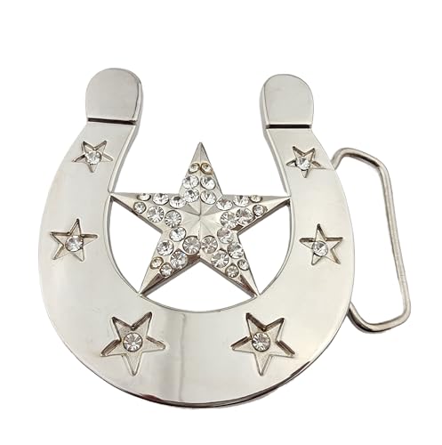 Axesoria Silver Chrome Horeshoe Star with Crystal Belt Buckle