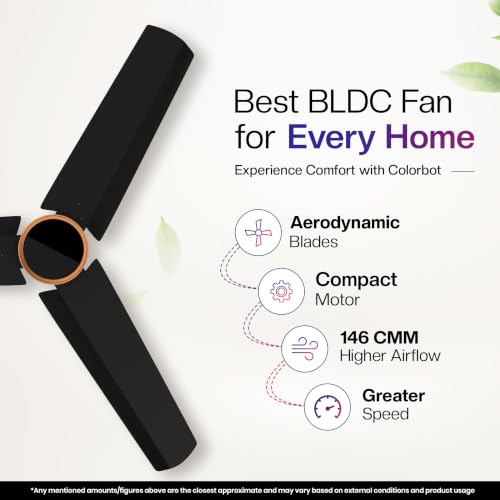 Image of Colorbot Prizma BLDC Ceiling Fans 900mm | BEE 5 Star Rated 850 RPM | Savings up to 67% | Remote Control (Boost, Timer, Reverse Mode) | 4 Years Warranty | Charcoal Black (New Launch)