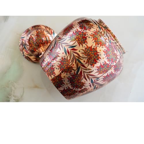 Image of INDIAN ART VILLA Red and Blue Floral Print Design Copper Water Dispenser Pot Matka, Storage, Home Garden, 13 liter