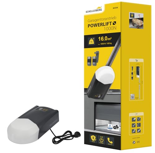 Schellenberg Garagentorantrieb Powerlift 1000 N, max. Torfläche 16 m², Zugkraft 1000 N, inkl. 2x 433,92 MHz 4-Kanal Handsender und Sonnenblendenclip für Handsender, 60304